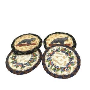 4 Bear & Blueberries Earth Rugs‎ Natural Braided Jute Rustic Coaster 5” Rustic